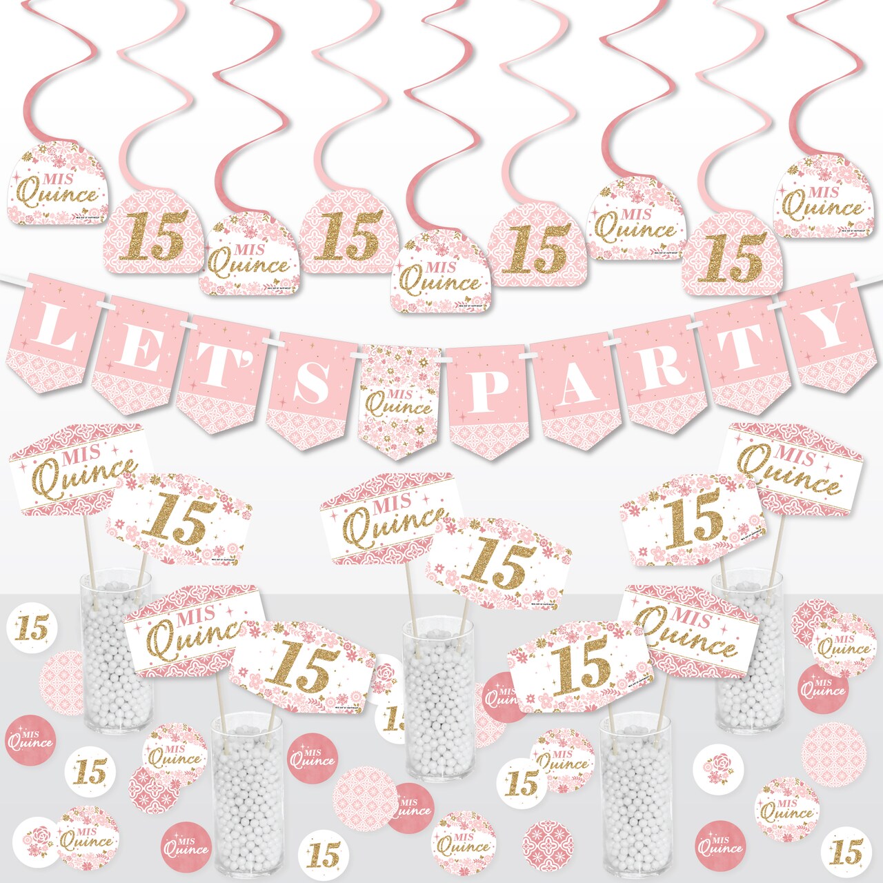 Big Dot of Happiness Mis Quince Anos - Quinceanera Sweet 15 Birthday Party Supplies Decoration Kit - Decor Galore Party Pack - 51 Pieces